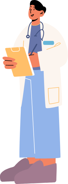 Ilustración de un médico sosteniendo un anotador.